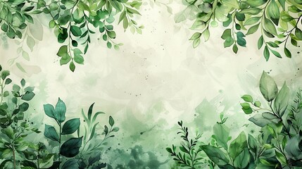 watercolor The image is a watercolor painting of a green leaves. The leaves are arranged in a loose, organic pattern. The background is a pale green. The painting has a soft, dreamy quality.