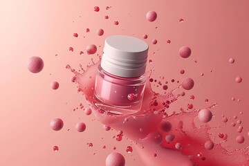 Beauty cosmetics makeup product flying in air cutout minimal Woman make up collection falling on apricot background Trendy fashionable layout Cosmetology make-up advertising, top view
