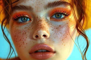 Bold Colored Mascara A model with boldly colored mascara, showcasing unconventional lash options