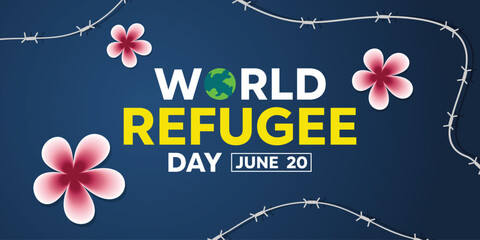 World Refugee Day. Great for cards, banners, posters, social media and more. Blue background.