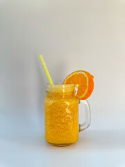 solitary orange juice on a white background