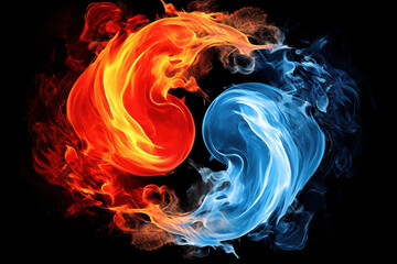 A red and blue flame Yin and Yang