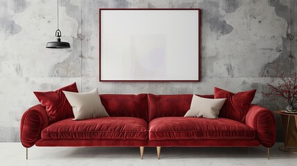 Dramatic Living Space in Rich Red, Frame Mockup Perfect for Bold Interior Statements