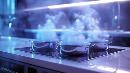 These images about kitchen clouds with modern kitchen machines, robots working, cutting vegetables, foods, pots, fruits cutitng style and decorated