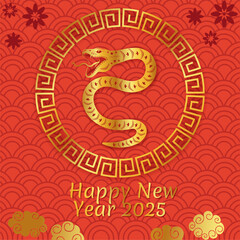 banner Chinese New Year of the Snake 2025, New Year card, zodiac sign Snake