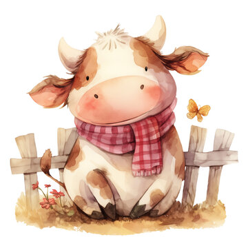 recommend clip art: Watercolor clipart of cute farm bull