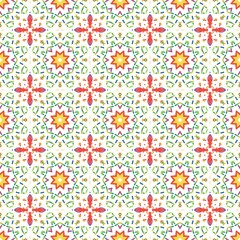 Colorful geometric ornamental style pattern on a white backdrop