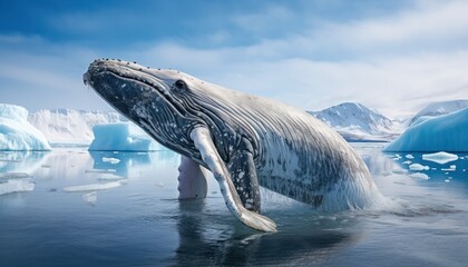 Fototapeta premium Groups of Orcas or killer whales swim and hunt for prey, the top of the food chain in a sea of ​​ice floes