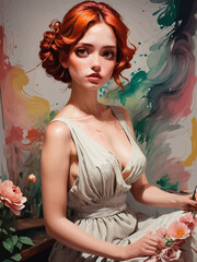 women painting illustration design