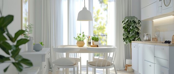 Clean and simple white dining area with minimal decor