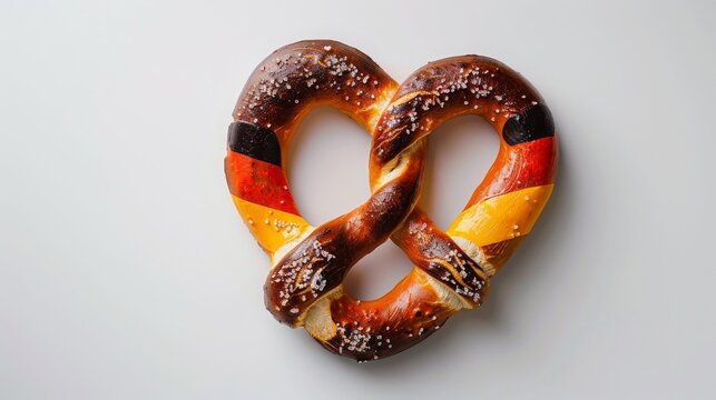 heart-shaped pretzel, the heart consists of the colors of the German national flag, white background, 16:9 - Powered by Adobe