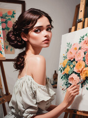 women painting illustration design