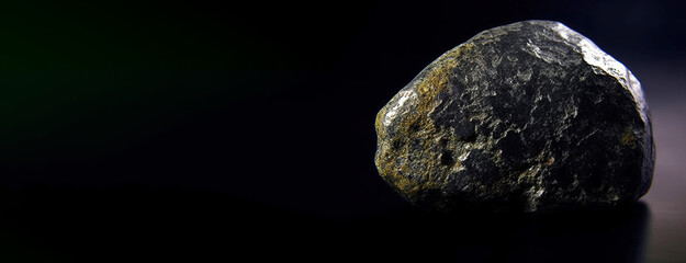 Naklejka premium Selenium is rare precious natural stone on black background. AI generated. Header banner mockup with space.