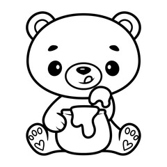Fototapeta premium Bear with honey coloring page cartoon vector illustration