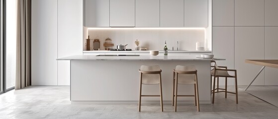 Minimalist kitchen island with clean lines and neutral colors