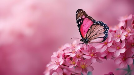   Butterfly on Pink Flowers