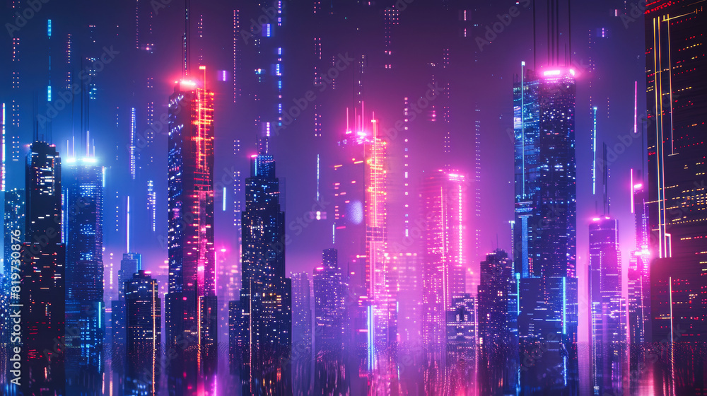 Aufkleber a digital cityscape with holographic elements and circuit patterns