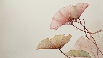 Minimalistic watercolor painting of delicate pastel flowers