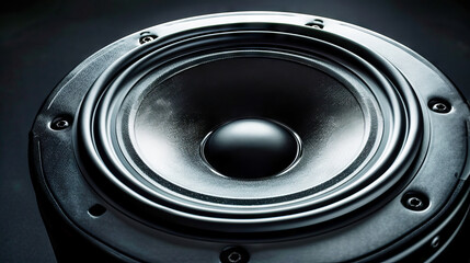 A black subwoofer speaker on a black background