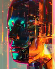Avant Garde Portrait of a Quantum Transporter with Dramatic Chiaroscuro Lighting and Vibrant Neon Reflections