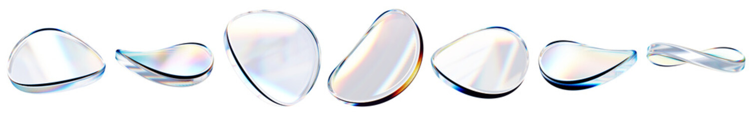 Set of 3d transparent glossy disk with dispersion effect. Rainbow colors reflection glass. 3d glass disk box with crystal dispersion effect. Abstract empty glassy square with prism holographic