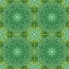 The image features a vibrant and complex tile pattern. The tile showcases a unique design with symmetrical patterns