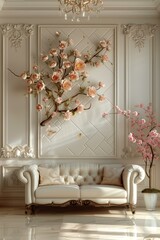 Living Room Wall Decor with Flower Relief