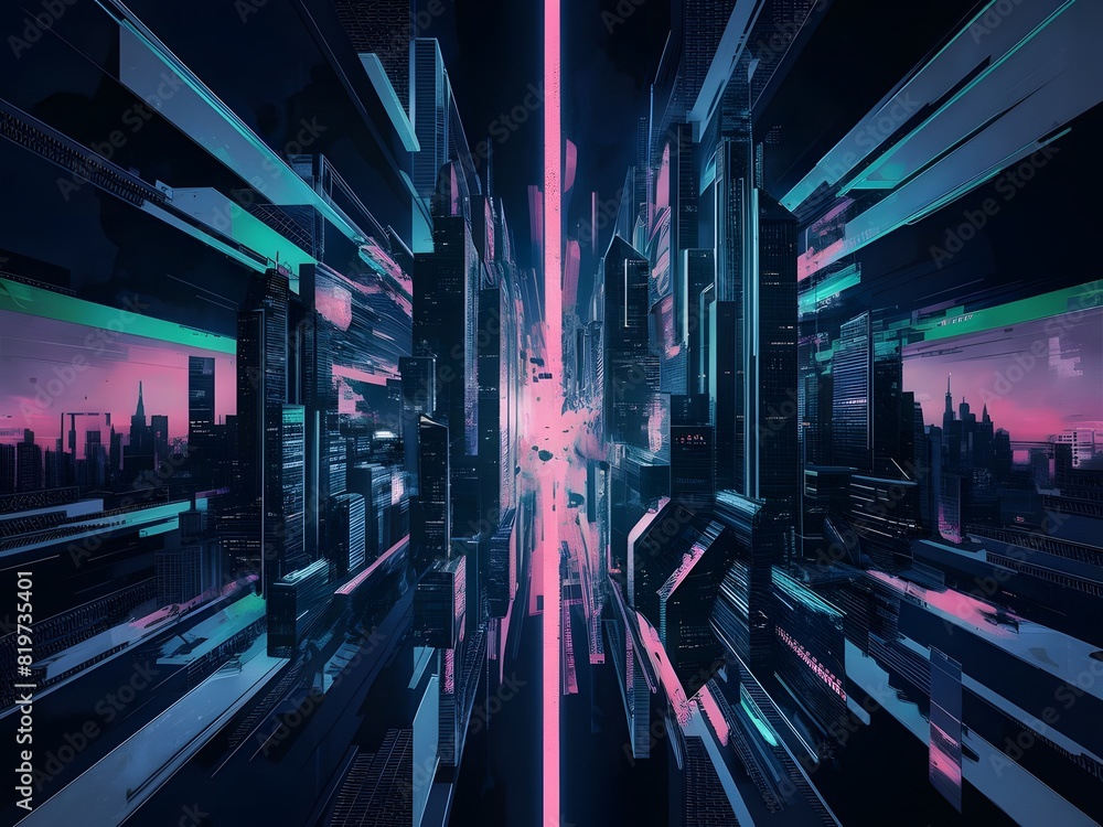 Poster immersive view of a futuristic cityscape with advanced architecture