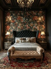 Dark Floral Bedroom Interior Design