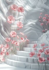 Pink and white flowers on stairs