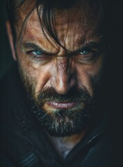 Obraz premium Portrait of a man with a beard and a scar on his face