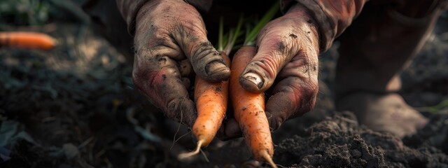 a farmer harvests carrots. Selective focus