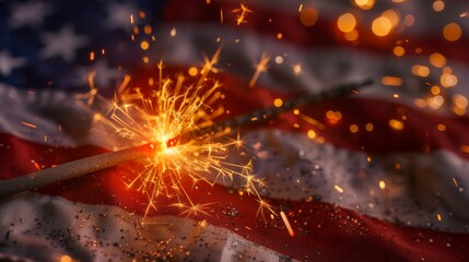 Fototapeta premium 4th of July, Independence day of USA celebration, flag and sparklers