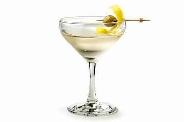 Classic Martini with Olive and Lemon Twist Isolated on a White Background. Generative AI.