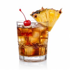 Pineapple Cherry Cocktail Isolated on a White Background. Generative AI.