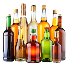 alcohol bottles on transparent background