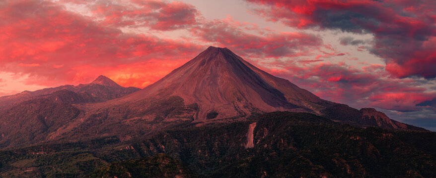 Scenic view of Volcan de Colima at sunset, Mexico.