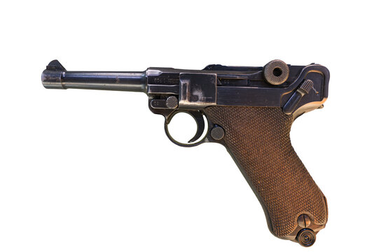 Closeup of the Pistole Parabellum on a white background