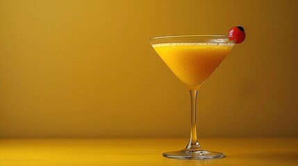   An image of an orange juice glass with a ladybug sitting on the rim and a garnish adorning the edge