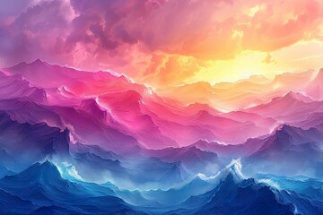 Colorful pastel background. Abstract watercolor sunset sky clouds in pink, blue, yellow, and purple