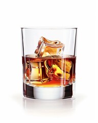 Whiskey on the Rocks Isolated on a White Background. Generative AI.