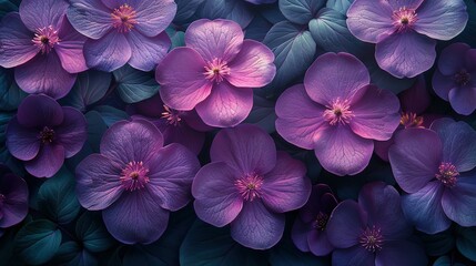   Purple flowers surrounded by green and blue leaves