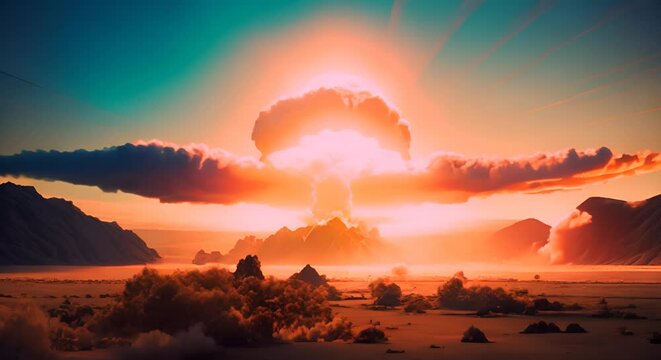 Nuclear Bomb Explosion, Nuclear Mushroom, Atomic Cloud, Nuclear Explosion, Apocalypse Catastrophe Abstract Generative AI Illustration
