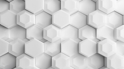 Fototapeta premium Abstract. Embossed Hexagon, honeycomb white background. light and shadow. Panoramic Wall of Random shifted white honeycomb hexagon background. 