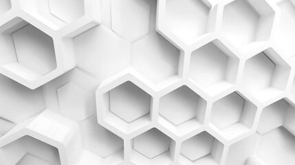 Abstract. Embossed Hexagon, honeycomb white background. light and shadow. Panoramic Wall of Random shifted white honeycomb hexagon background. 