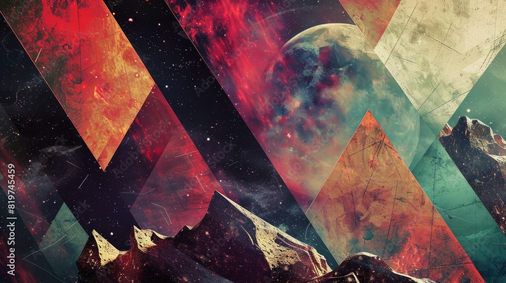 Aufkleber simple multicolored geometric shapes in outer space