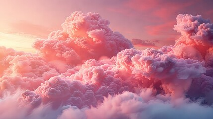   The sky is filled with pink clouds, illuminating under the shining sun's rays as it passes through them