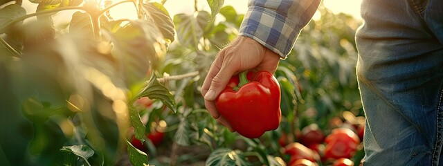 Fototapeta premium a farmer collects pepper. Selective focus