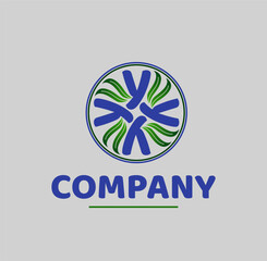 Y company name with green leaf icon. Art work