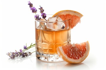 Floral Grapefruit Cocktail Isolated on a White Background. Generative AI.